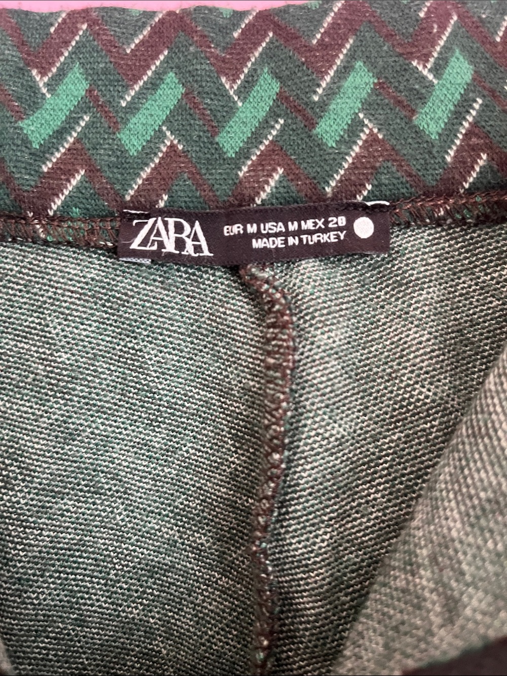 Zara 2pcs Set Green Patterned Wide-Leg Pants &PoloTop - Women's Stylish Trousers - Picture 6 of 16